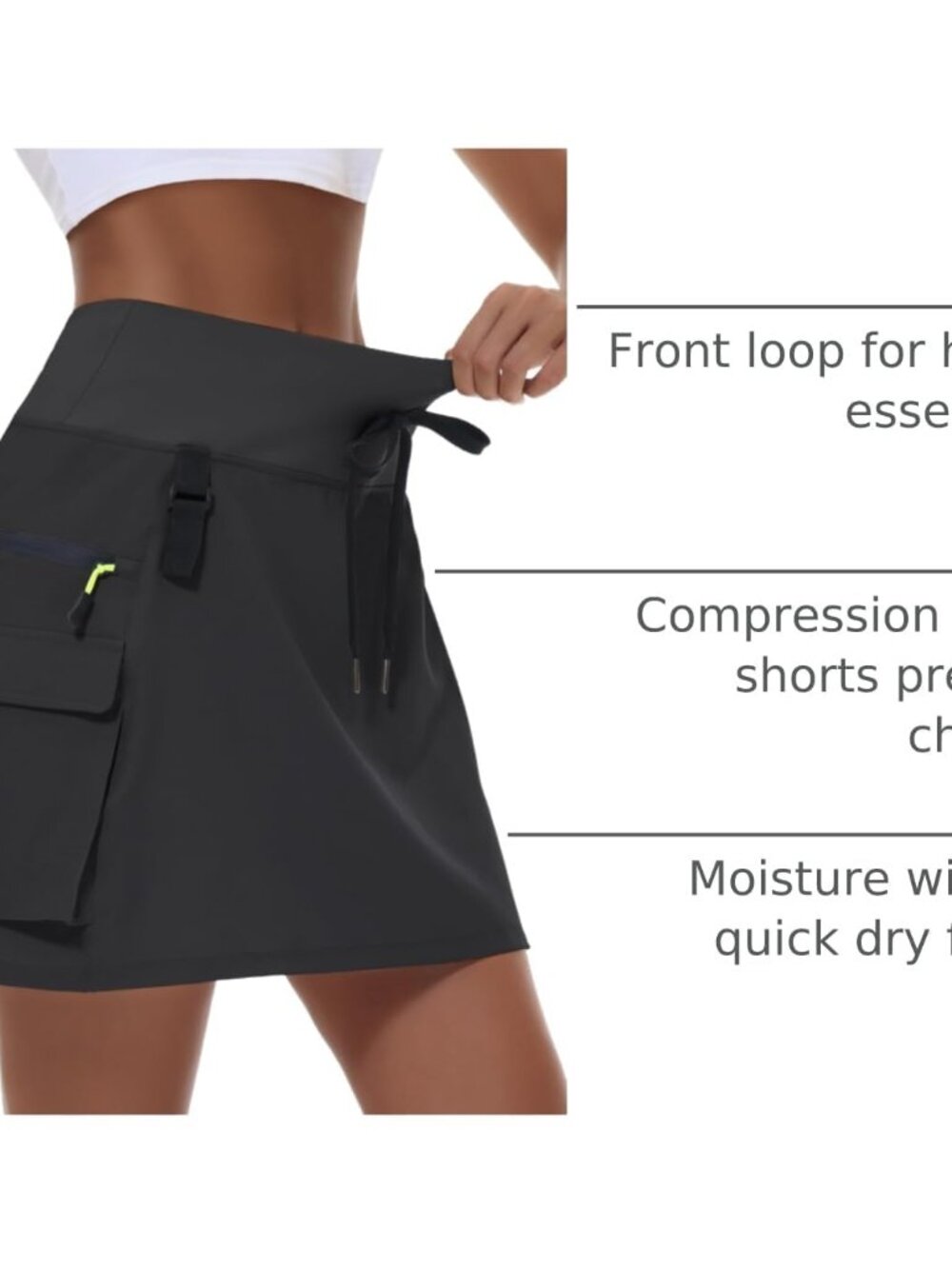 Skorts for Woman - Hiking Cargo Skorts with Zipper Pockets | High Waisted Quick - Picture 4 of 7